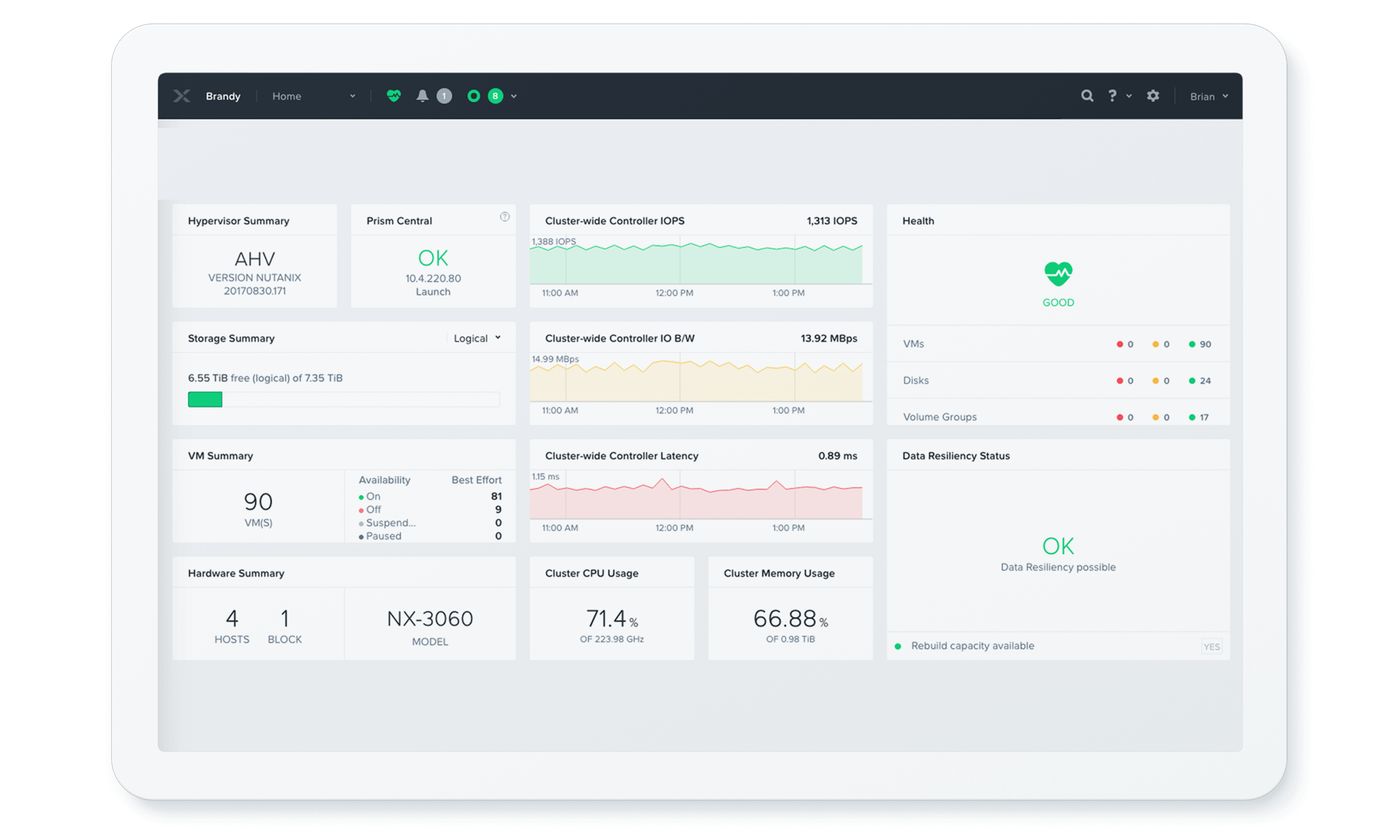 Interface utilisateur de AHV sur une tablette