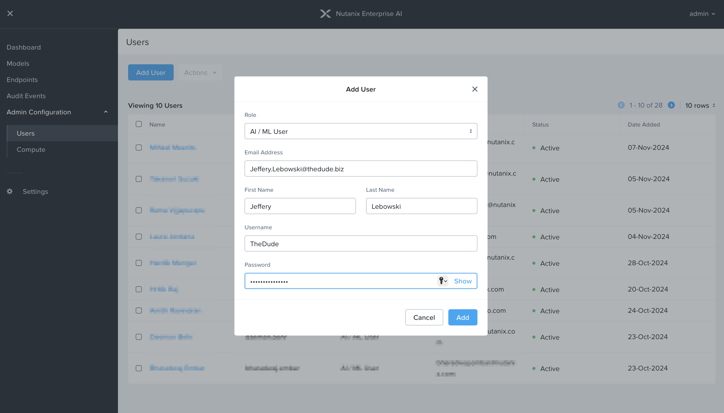 Nutanix Enterprise AI Create User