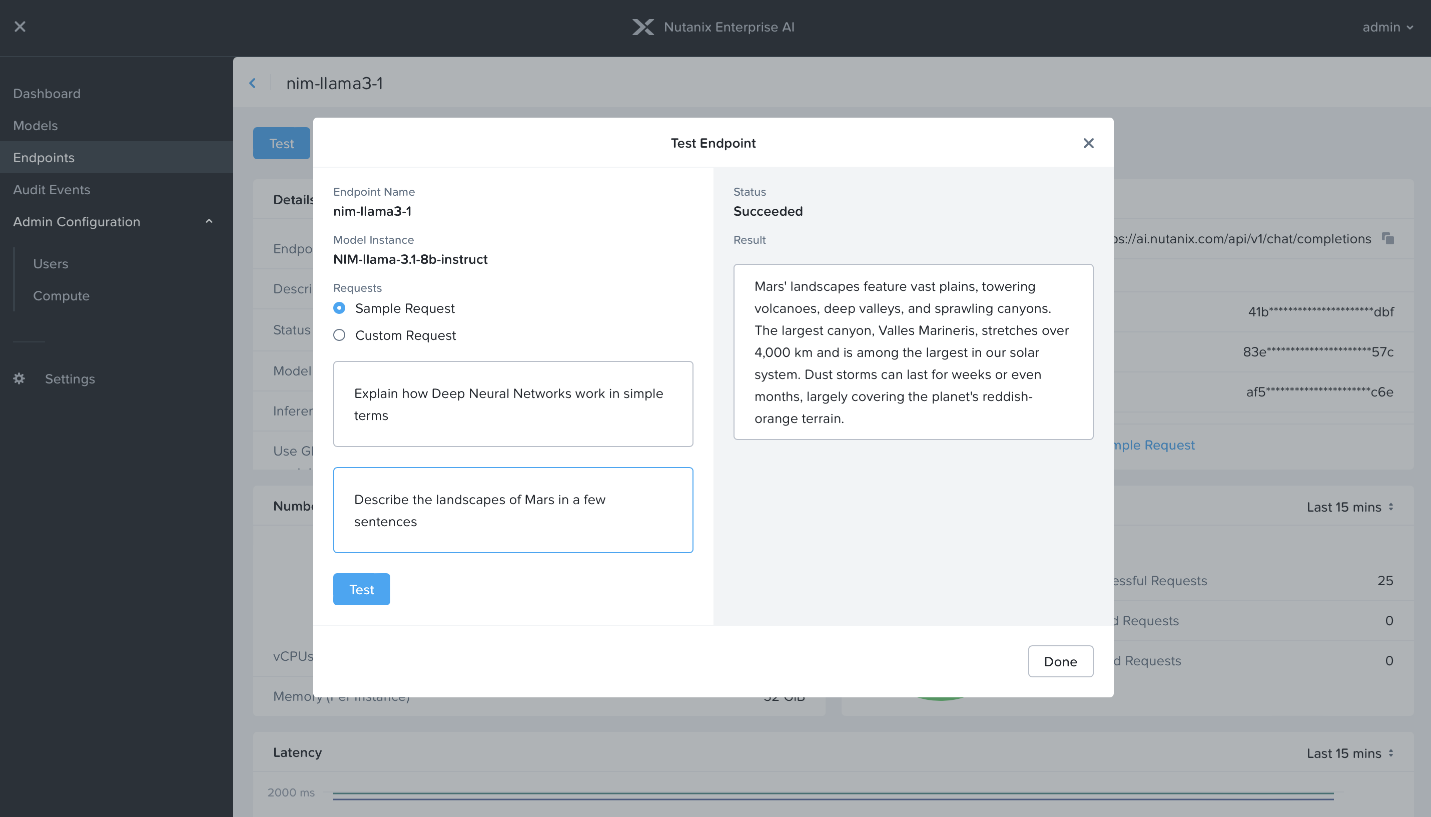 Nutanix Enterprise AI Test Endpoint