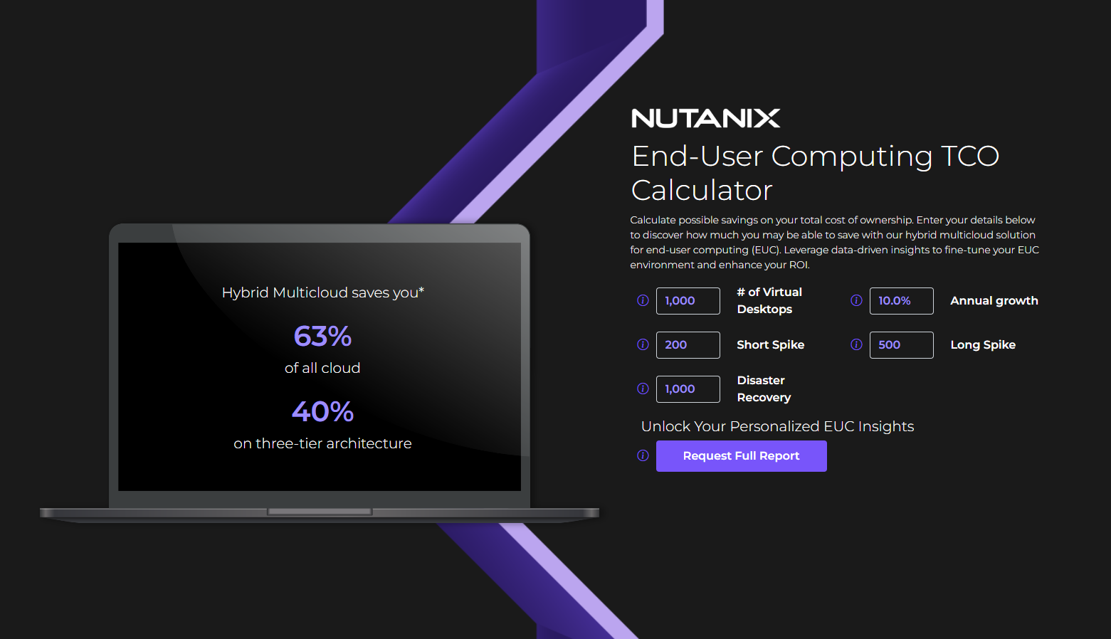 screenshot of end user computing calculator